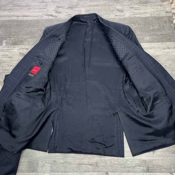 Luigi Bianchi Mantova Navy w/ Blue Plaid Super 120’s Suit 42L - Picture 4 of 11